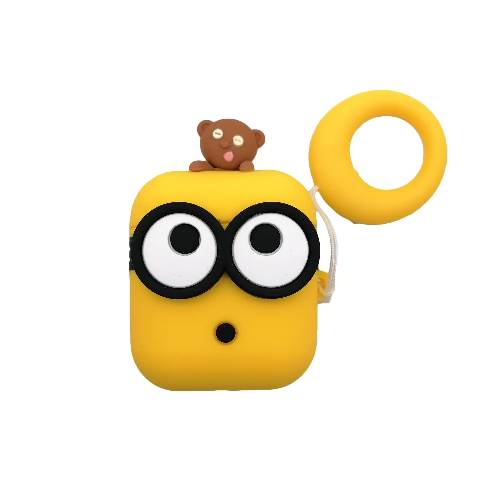 3D Cartoon Big Eyes with Bear Toy for Airpod Pro 2 Case,Yellow Protetive Earphone Silicone Cover for Airpod 1/2/3 Kids Boys Girl