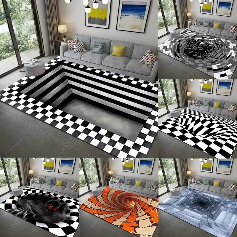 Teenager 3D Effect Vortex Illusion Carpet Entrance Living Room Bedroom Rug Geometric Optical Doormat Illusion Home Decor Mat