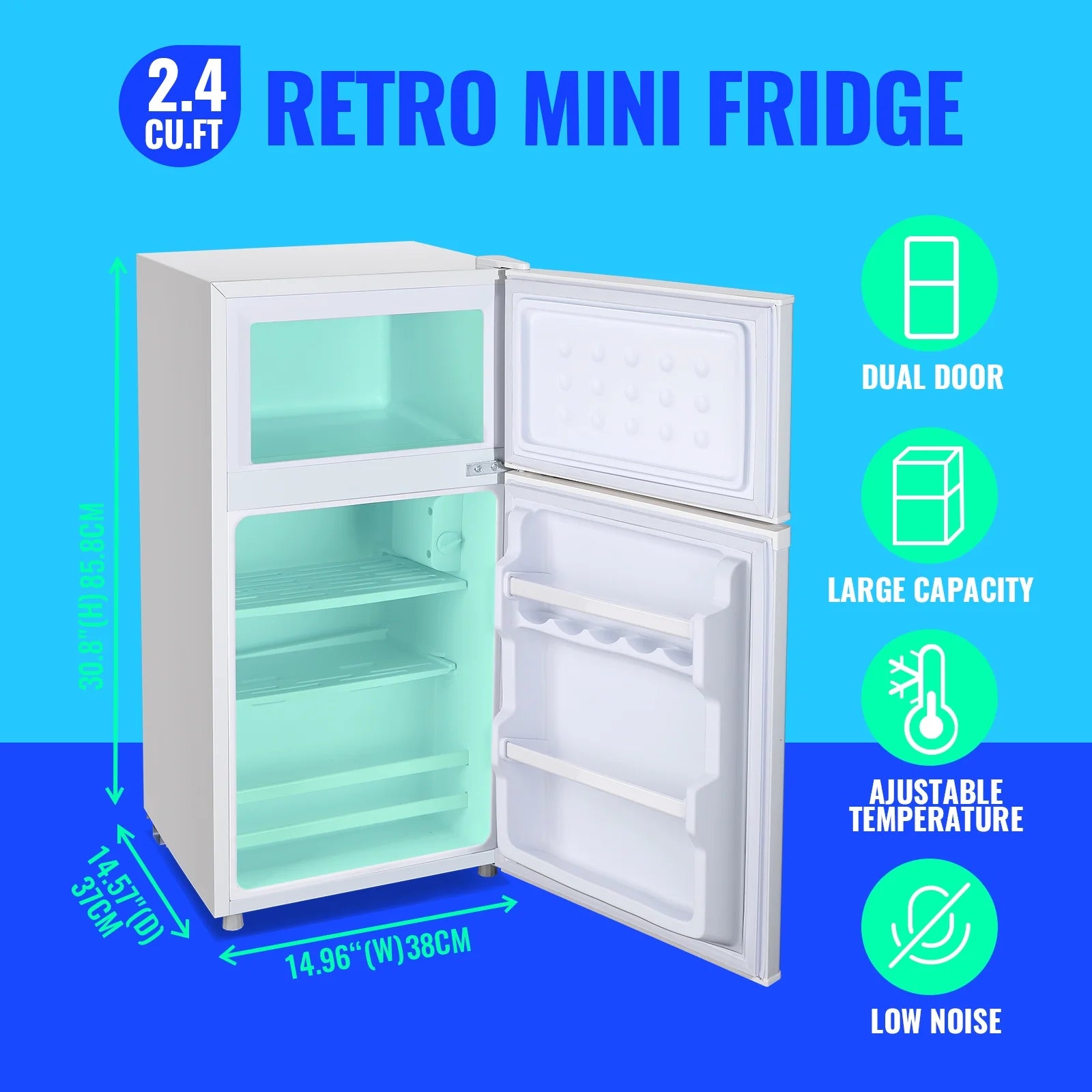 2.4 Cu.Ft Mini Fridge with Freezer, Apartment Size Refrigerator, White, New