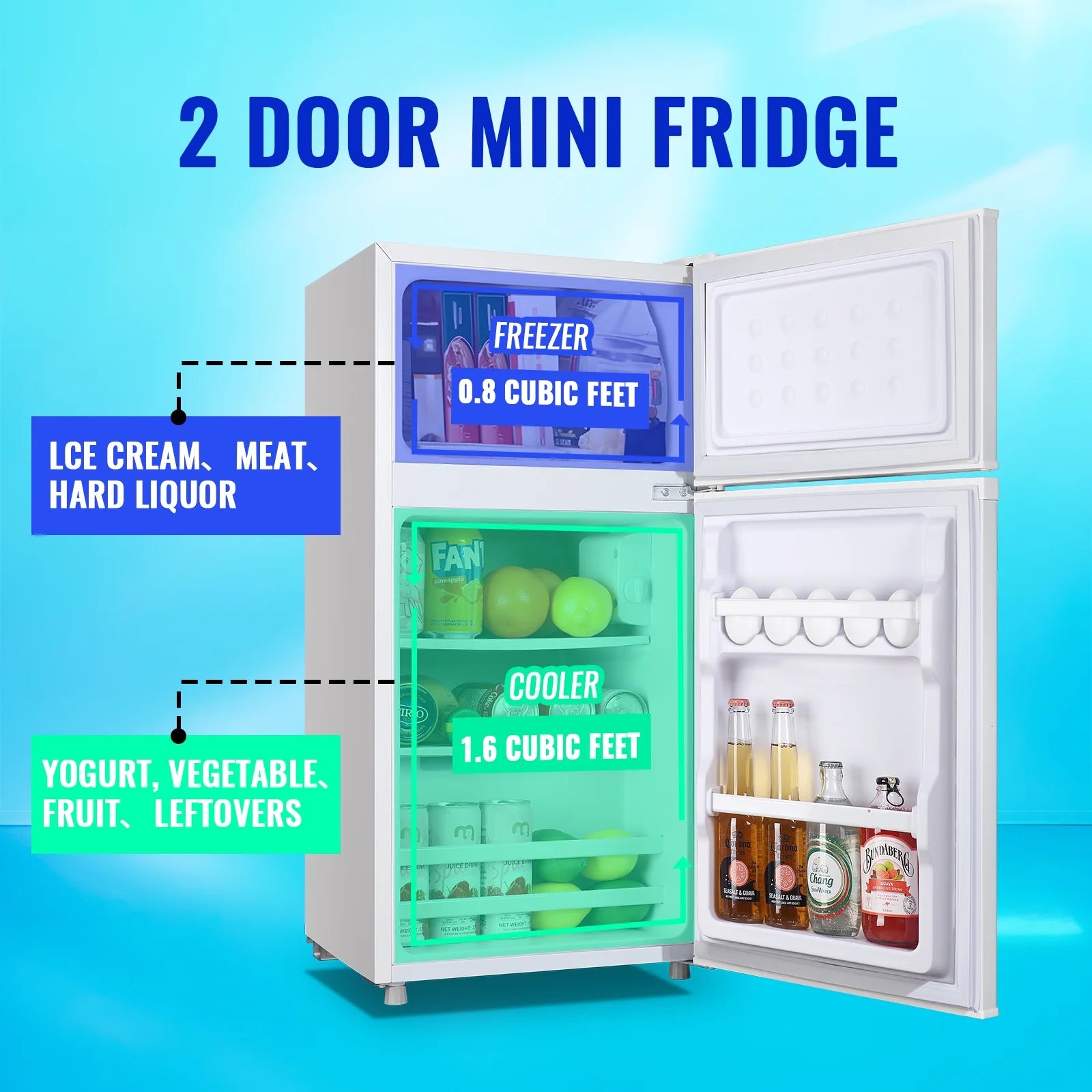 2.4 Cu.Ft Mini Fridge with Freezer, Apartment Size Refrigerator, White, New