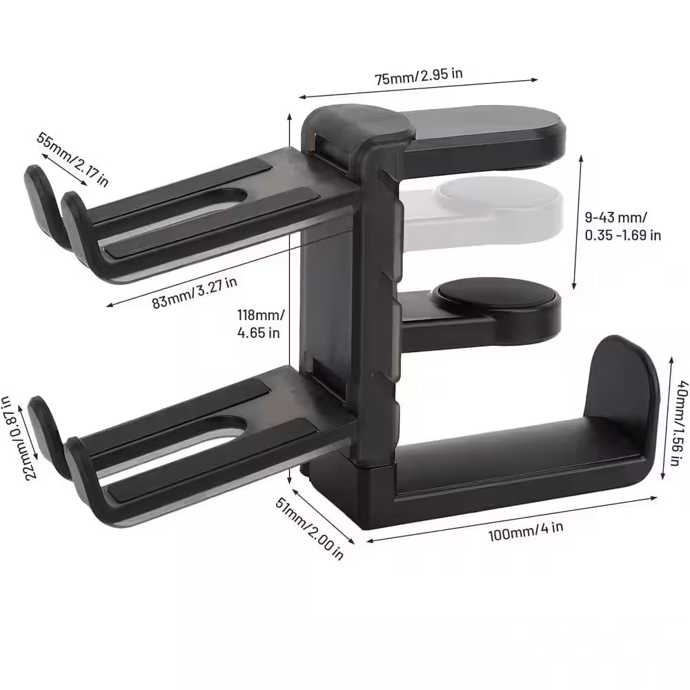 3 in 1 under Desk Clamp PC Gaming Headphone Stand and Controller Holder with Adjustable Swivelling Arm Black